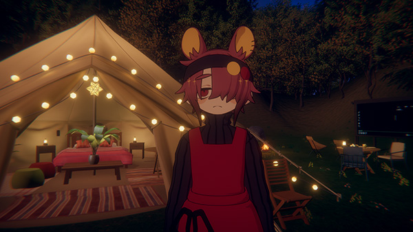 VRChatのワールドが背景にありアバターが写っている
